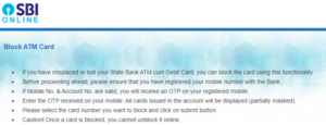 step to block sbi atm card